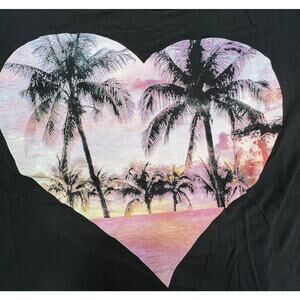 Cloudless Heart Palm Tree Beach Scoop Neck Tee Shirt Plus Size 2X Black